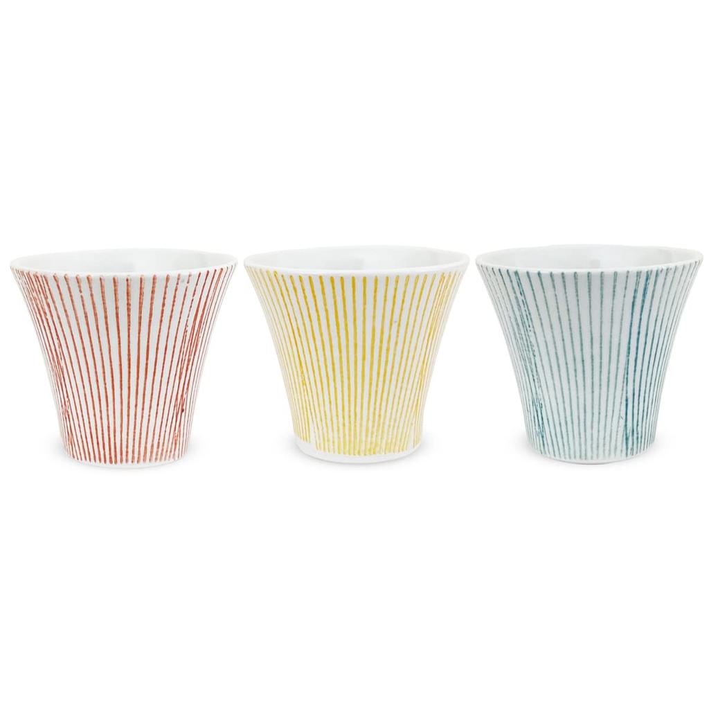 Kunzan Kiln Teacups Hasami Made in Striped J-kitchens (3-Piece Set), Ware, Japan, 130cc,