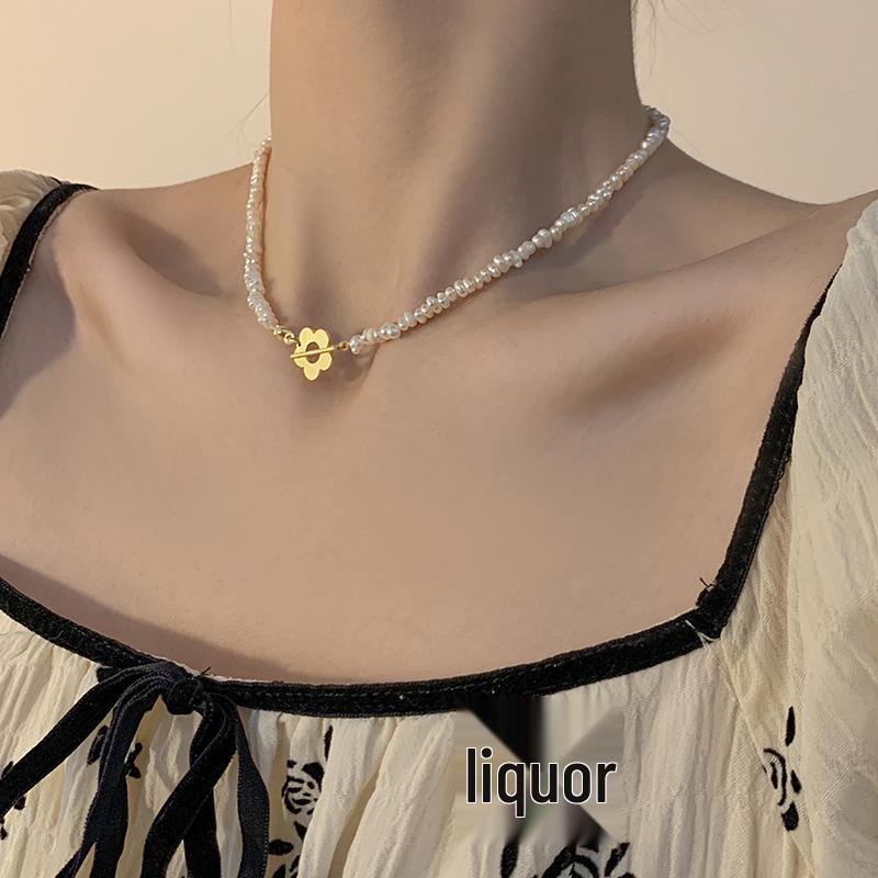 

French Baroque Pearl Flower Clasp Necklace & Bracelet Set - Korean Style