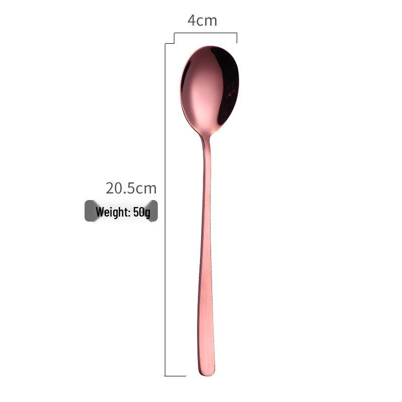 304 Stainless Steel Long Handle Gold-Plated Mixing Spoon and Fork Set, Korean Style