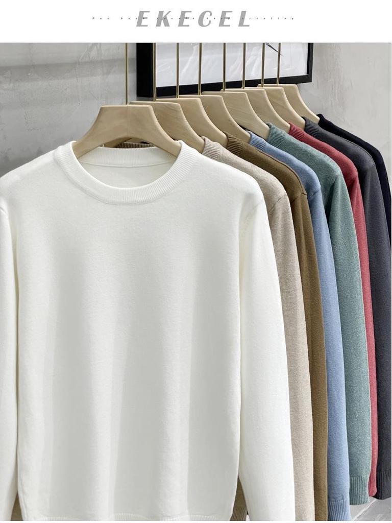 Męski sweter dzianinowy z okrągłym dekoltem w jednolitym kolorze - Casualowy trend Jesień/Zima 2024