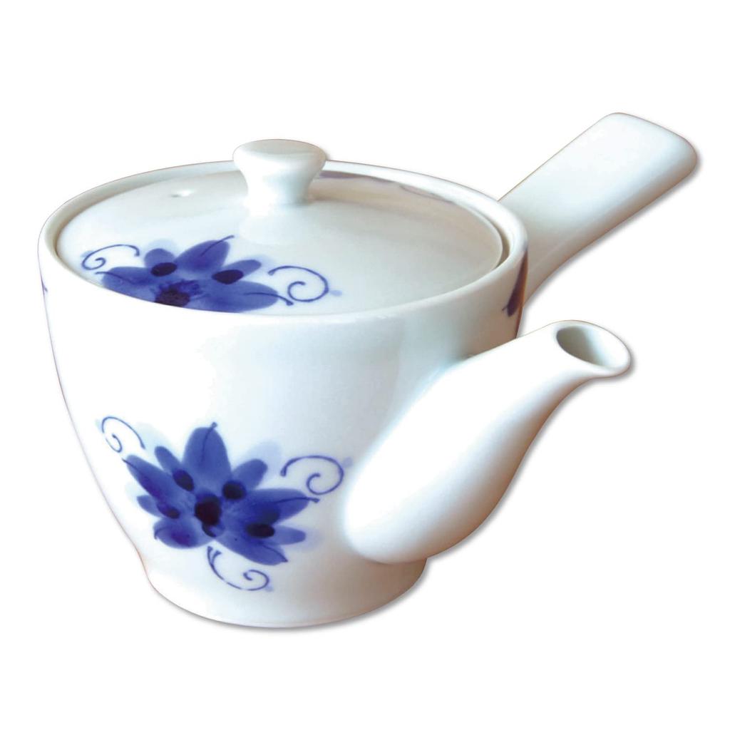 Stylish Flat with Made in Japan Arita-yaki Sakura-so U-shaped Teapot, 400ml, Strainer,