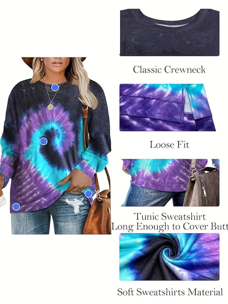 Plus Size Women's Tie-Dye Long Sleeve Elegant Pullover T-Shirt