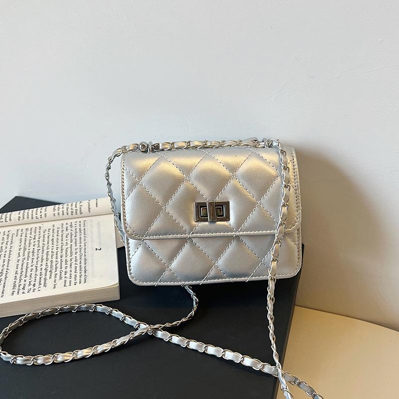 Mini silver bag women's 2025 new trendy fashion high-end diamond chain bag single shoulder crossbody small square bag