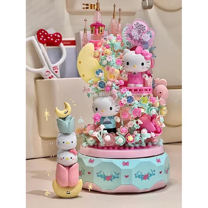 Sanrio Hellokitty Little Twin Stars Music Box Building Blocks Blind Box Ornaments DIY Toys Moonlight Society Birthday Gifts
