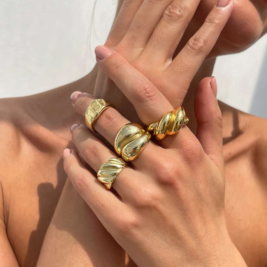 

PuRui Винтажный 4 шт./компл. Золотистый цвет Волна Открытые регулируемые кольца на палец для женщин Мода Повседневные аксессуары для вечеринок Циркон Подарок Новый