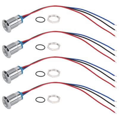4 Sätze Vorverdrahtete Runde LEDs Wasserdicht 2-Farbiges Licht Gemeinsame Anode Anodenelektrode 1224V 12mm(Rot und