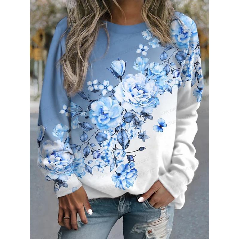 Květinová mikina s kapucí Dámská móda Mikiny s kapucí Květina 3D tisk Mikina s kulatým výstřihem Dlouhý rukáv Elegantní Harajuku Sweats Gym Teplákové oblečení