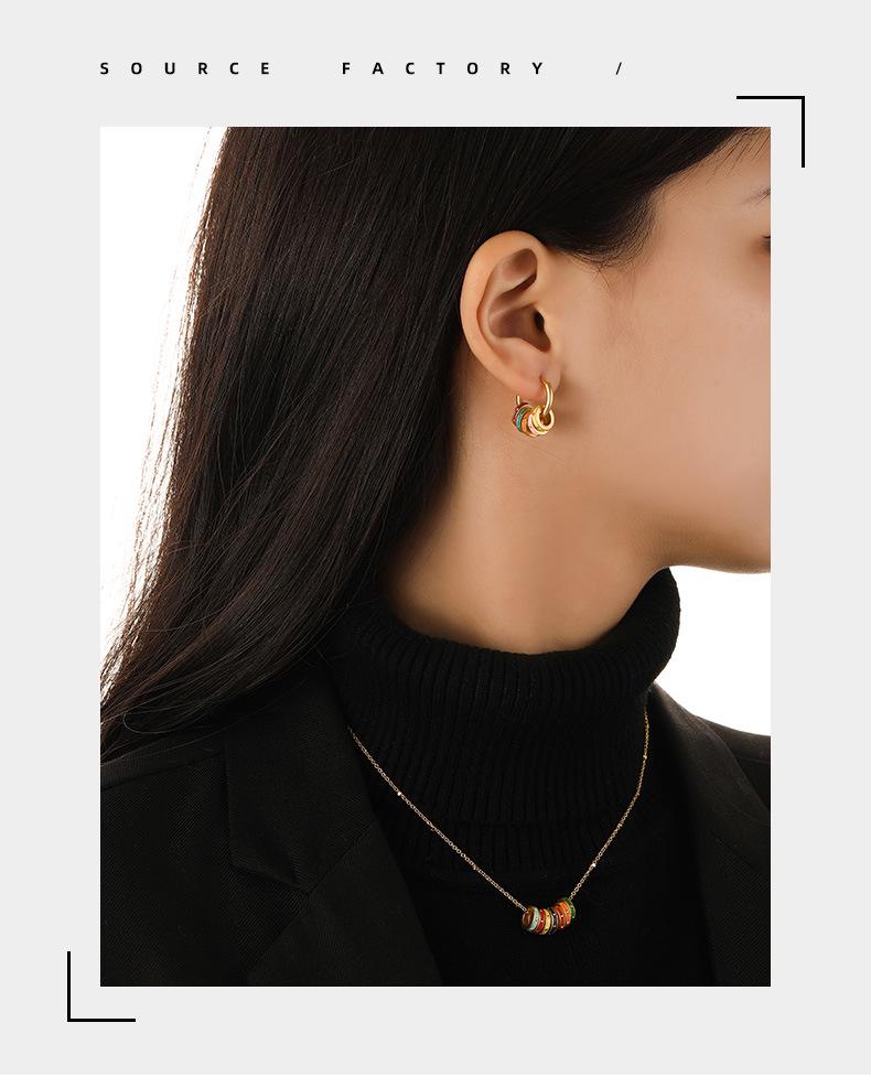 High-End Retro Matte Colorful Enamel Earrings & Necklace Set with Exquisite Niche Design