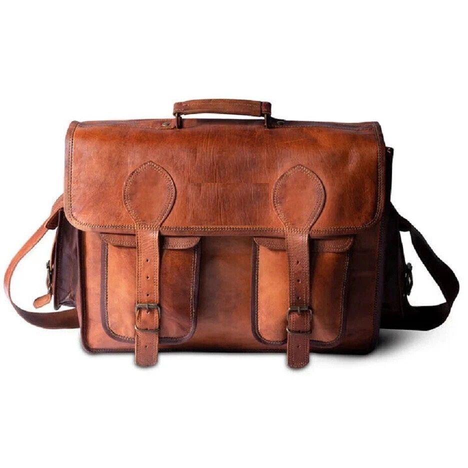 Genuine Vintage Leather Bag Men's Messenger Shoulder Laptop Bag Briefcase
