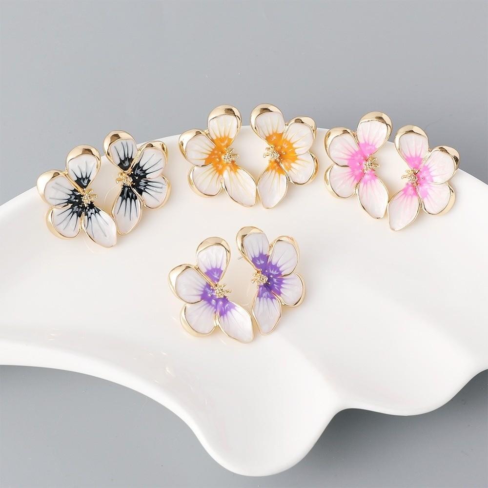 Temperament Drip Oil Flower Stud Earrings Metal Floral Earrings Gift Butterfly Earrings  Daily Wear