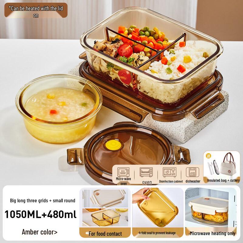 Qiwei Divided Glass Microwave Lunch Box
