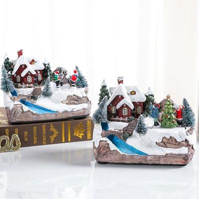 Resin Christmas Village Houses Santa Claus LED Light Xmas Ornament Craft Snow View New Year Micro Landscape Festive Atmosphere