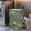 1pc Laundry Basket, Green Retro Floral Pattern with Handle, Dirty Clothes Basket, Foldable for Storing Clothes, Books, Sundries, Etc., Very Suitable F