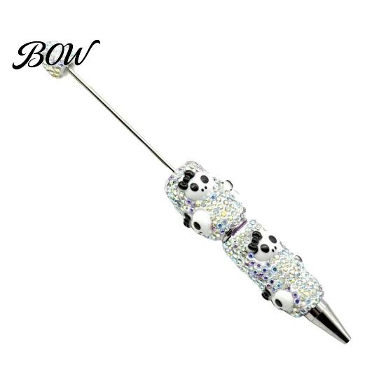 Halloween Beadable Pen Rhinestone Pen, Glitter Plastic Beaded Pumpkin Ghost Skull Writing Gel Ink for DIY Craft Making, School Office Supplies Set