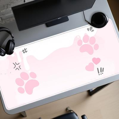 Pc Various Sizes Large Gaming Mouse Mat  Adorable Kawaii Pink Paw Print Heart Cartoon Style Surface Rubber Base Office