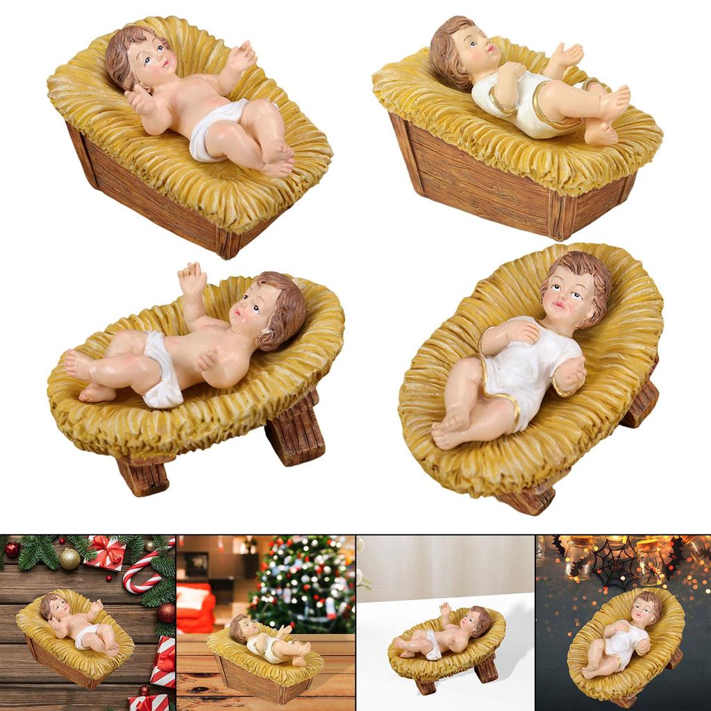 Jesus in Manger Statue Resin Figurine Birthday Gift Sculpture Ornament for Living Room Desk Office Housewarming Hallway