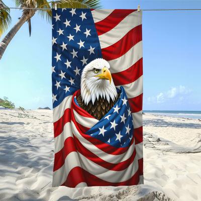 1pc Beach Towel Black and White American Eagle Art Towel for All Ages Great for Pool Days and Family Outings