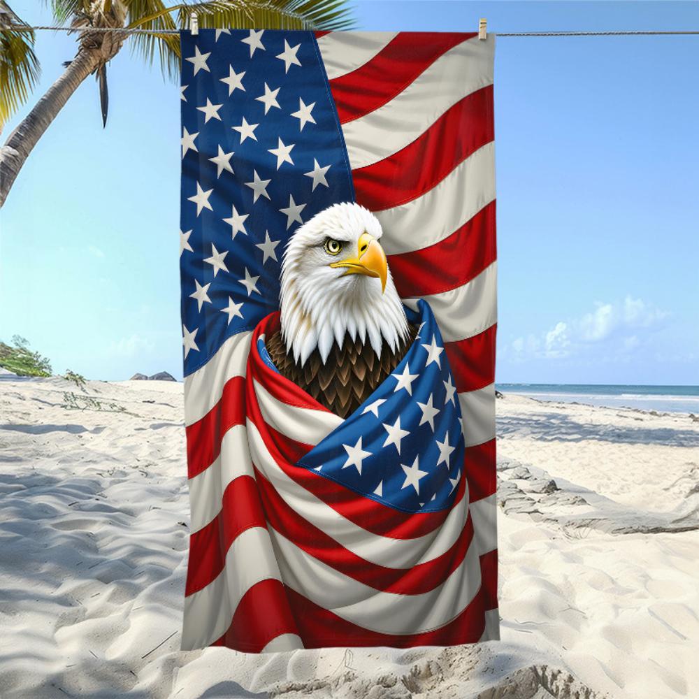 1pz Telo Mare Bianco e Nero Aquila Americana Arte Asciugamano per Tutte le Età Ottimo per Giornate in Piscina e Gite in Famiglia