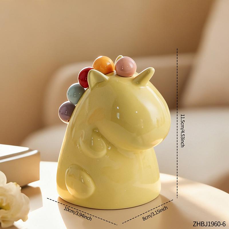 Novelty Dinosaur Ceramic Fruit Fork Holder with 6 Picks for Daily Dessert Snack Serving Home Kitchen Dining Table Decor