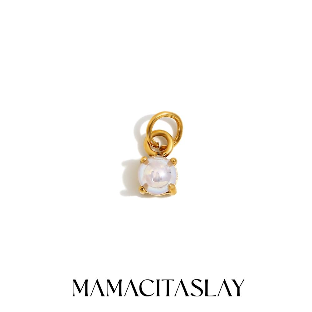 MamacitaSlay Stainless Steel Birthstone Round Charm Earrings Necklace Bracelet DIY Accessories Women's Retro Waterproof Jewelry