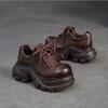 Johnature Plateauschuhe im britischen Stil, Pendlerhöhe, höhenerhöhend, echtes Leder, Schnürschuhe, Damenschuhe