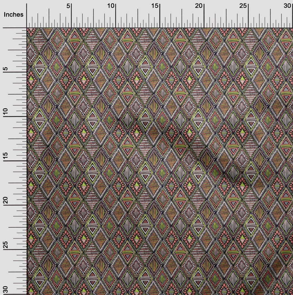 oneOone Cotton Flex Green Fabric Tribal Quilting Supplies Print Sewing Fabric by The Yard 40 Inch
