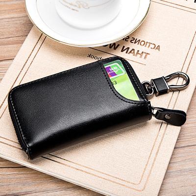 Real Leather Car Key Bag with Keychain Unisex Card Holder Smart Housekeeper Car Keys Portable Storage Zipper Pouch