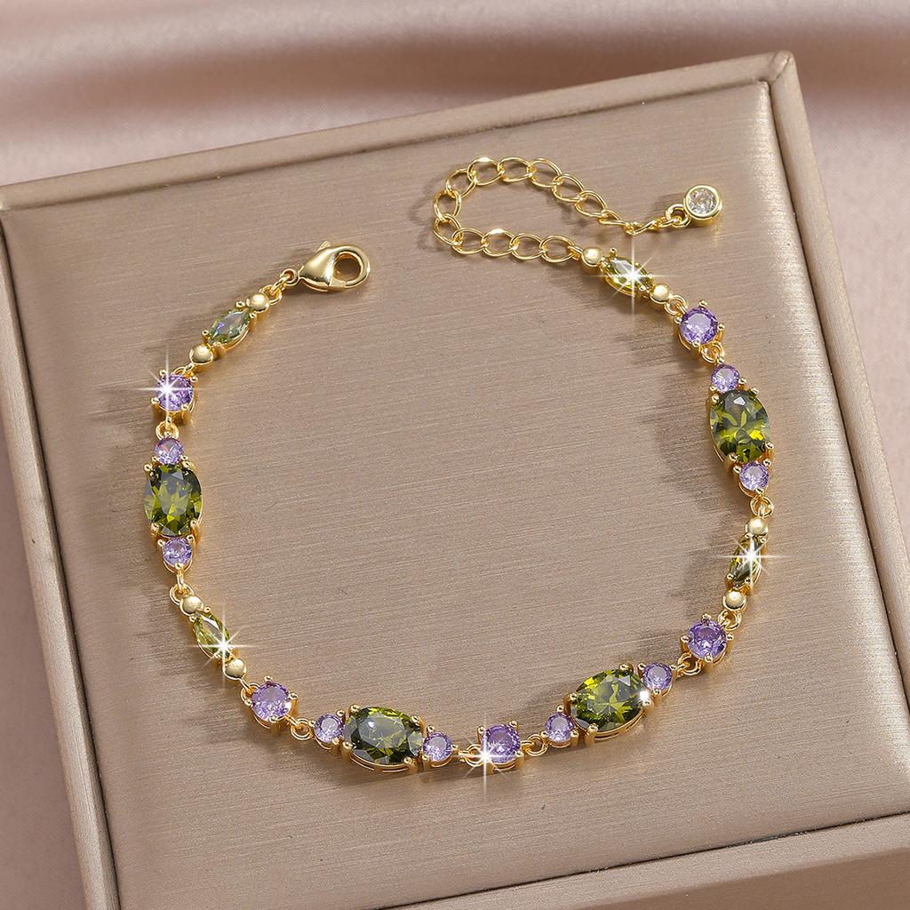 Luxury Gold-Plated Copper Zircon Leaf Bracelet, High Quality Jewelry