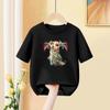 Blumenbuchstaben-Kombination personalisierter Druck Sommer lässig Kinder Schwarz modisch Polyester kurzärmeliges T-Shirt Top