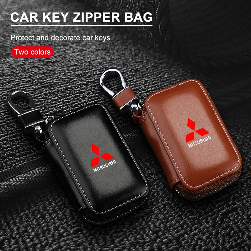1Pcs Leather Car Key Holder Car Keychain Bag Organizer Car Key Case For Mitsubishi Lancer 9 Ex Evo ASX L200 Colt Pajero Sport