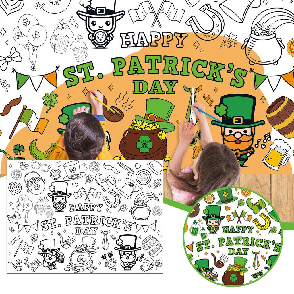 St. Patrick Coloring Poster, Happy St. Patrick Coloring Tablecloth With Design For St. Patrick's Day Crafts School Activities Party Decorations
