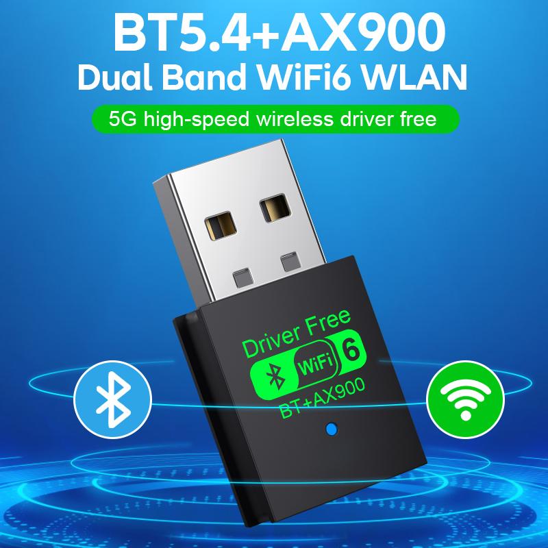 2IN1 900Mbps USB Adapter Bluetooth5.4 Dongle Adaptador Dual Band WiFi6 For PC Laptop Wireless Speaker Audio Receiver Transmitter