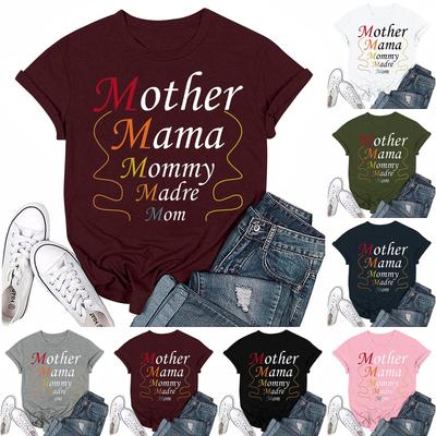 Adults Casual Daily Round Neck Printed Short Sleeved T-shirt Letter Top