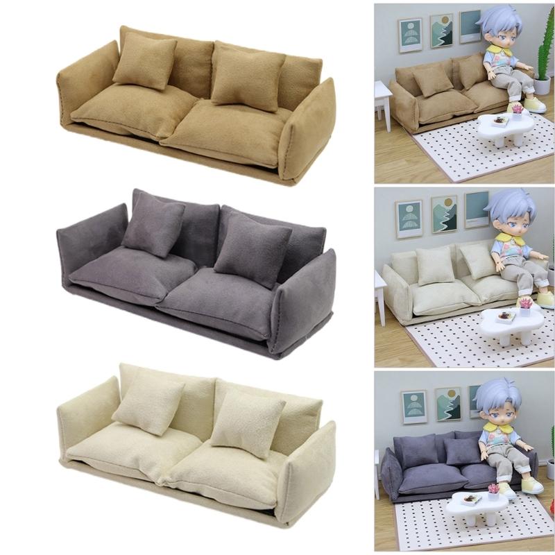 1/12 Scale Couch Model Modern Miniature Sofa Realistic Wooden Dollhouses Furniture For Bedroom Living Room