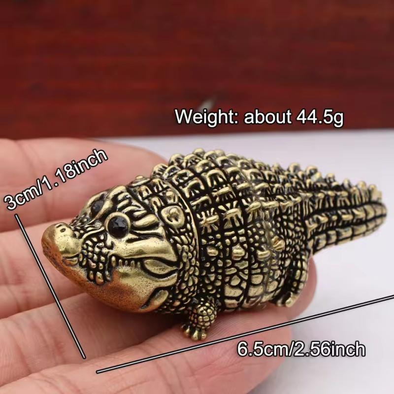 Vintage Brass Crocodile Mini Figurine Antique Animal Statue Desktop Ornament Home Decor Handmade Crafts Tea Pet Decoration