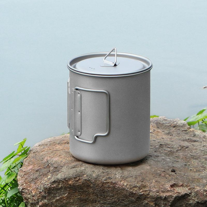 Portable 750ml Ultralight Double Wall Titanium Camping Mug Cup with Handle for Hiking & Outdoor Cookware