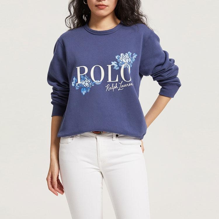 Polo Ralph Lauren Letter Floral Print Crew Neck Casual Sweatshirt Women sweatshirt Navy-Blue WMPOKNINFB20191-410
