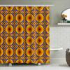 Circular Pattern Shower Curtain Vibrant Orange, Red Yellow Geometric Print On Blue Fabric For Bathroom Decorations