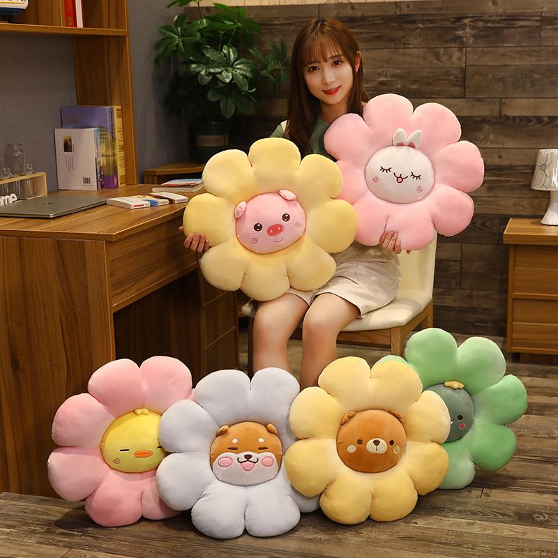 Cartoon Animal Flower Plush Throw Pillow Stuffed Dinosaur Rabbit Shiba Inu Dog Rabbit Seat Cushion Sofa Chair Decoration Gift