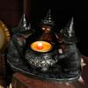 Festive Cat Decor Resin Black Cat Candle Holder with Witch Hat for Indoor Halloween Decor Spooky Tea Light Holder