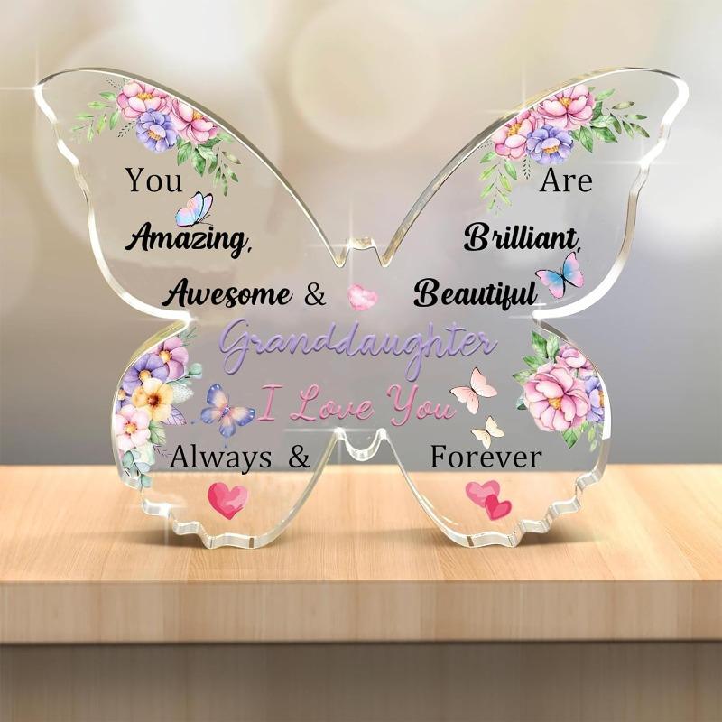 

Granddaughter Acrylic Plaque – Butterfly, flowers. Birthday, Christmas, graduation gifts. I Love You keepsake, desk/home decor. чистый