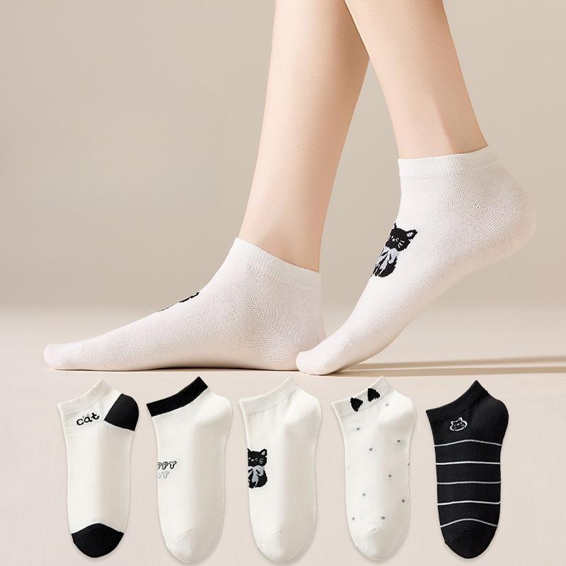 

5/10 Pairs of Women s Socks Spring and Summer Thin Cute Boat Socks Low Top Shallow Mouth Socks One Size(5 pairs) білий