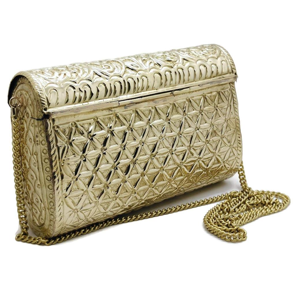 Mosazná kovová taška - Kabelka ve vintage stylu s etnickým designem - Ručně vyráběná dámská kovová psaníčko