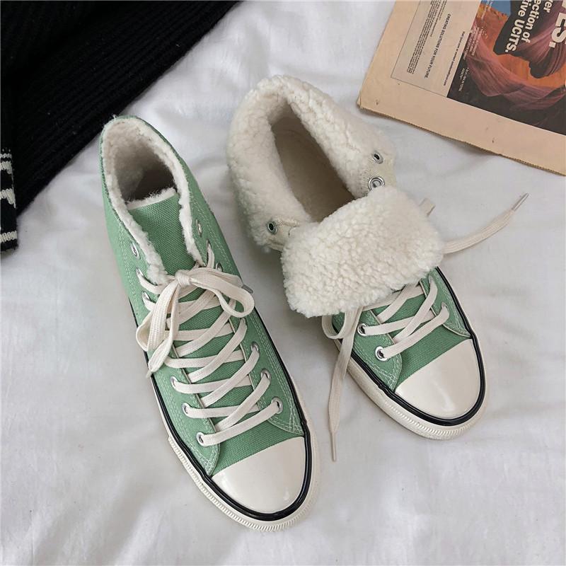 Canvas Shoes Men's High-top Winter Velvet Warm Cotton Shoes Are Trendy and Versatile Student Shoes Men's Cloth Shoes Are Trendy.