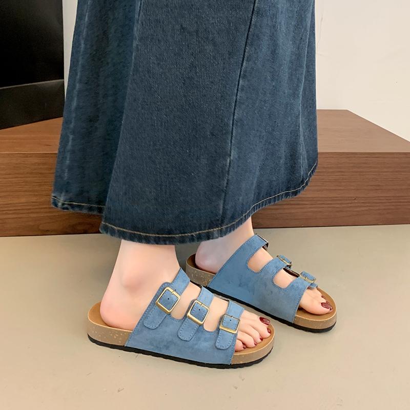 

Летние шлепанцы на толстой подошве, модные и ретро, с ремешком-пряжкой, на плоской подошве, повседневные, пляжные и пляжные сандалии с индивидуальностью 40 небесно-голубой