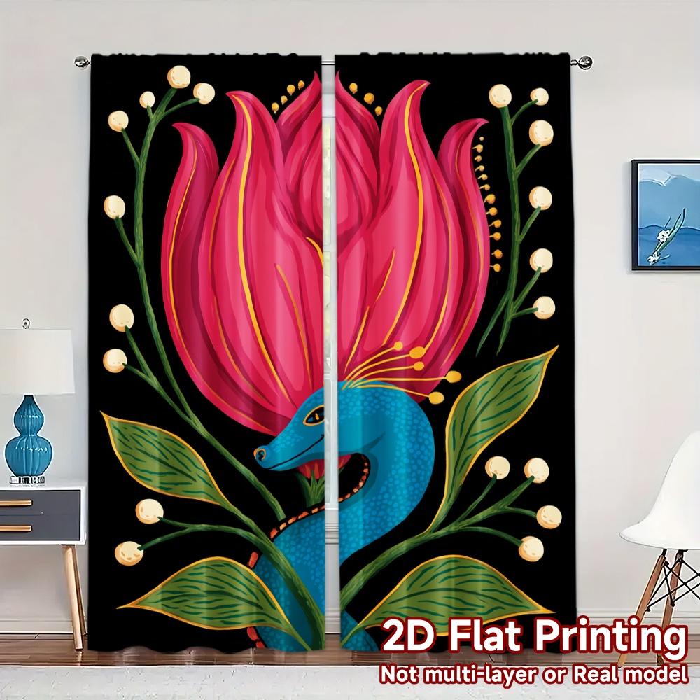 

Set Of 2 Flat Printing Curtains Without Rod Floral Peacock Design Women Is Day Festival Chic Print Durable Polyester Curtain Made W100*H70(CM)-Hooks&1PCS