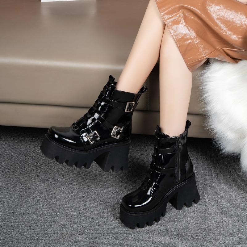 Women's High-heeled Short Boots Autumn and Winter New Waterproof Table Thick-heeled Large-size Thick-soled Roman Boots