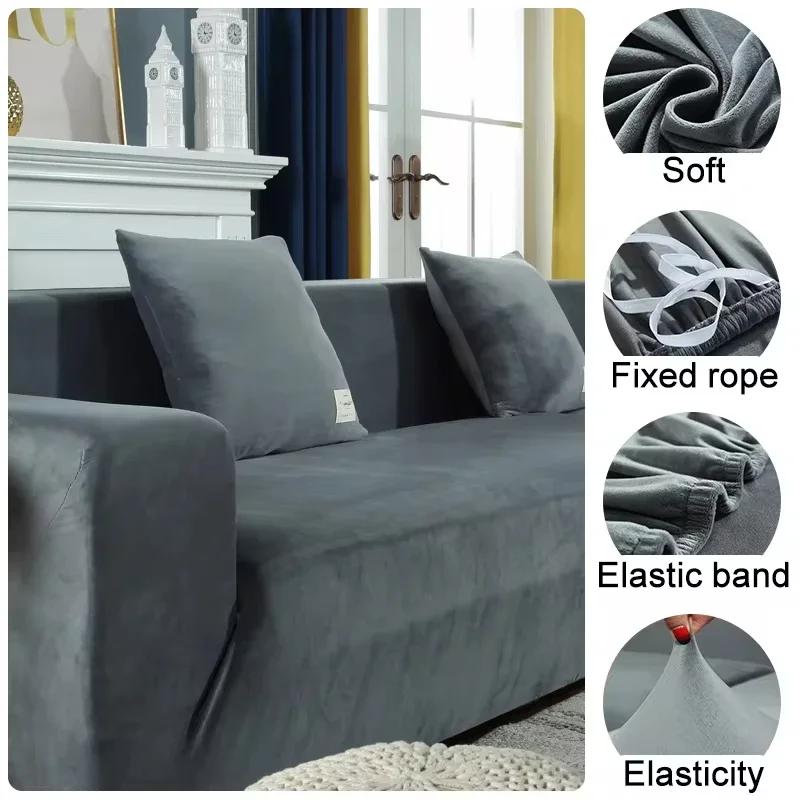 Velvet Sofa For Living Room Thick Elastic Sofa Cover 1/2/3/4 Seater L Shaped Corner Cover Stretch Cover For Sofa