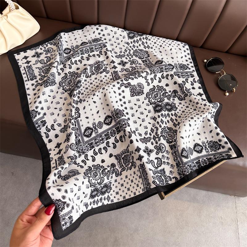 Luxury Cashew Print Female Neck Scarf Cotton Linen Feeling Women Hair Scarves Foulard Head Band Shawls Wraps Neckerchief Bandana