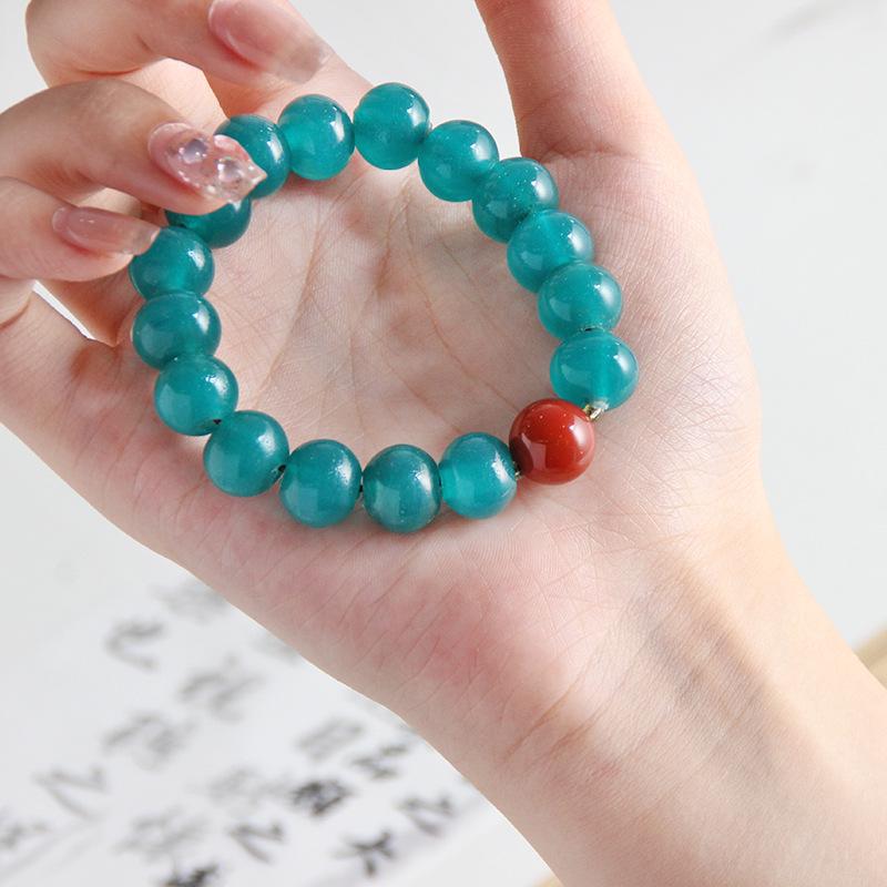 

Zibo Boshan Retro Glass Buddha Beads Bracelet - Lake Green Handcrafted String